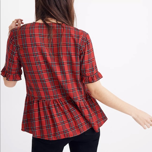 NWT Madewell Studio Ruffle-Hem Top in Clanton Plaid - Picture 3 of 13